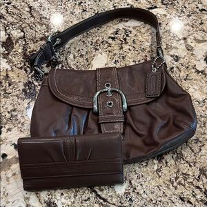 Coach Brown Leather Women's Bag and Wallet Set